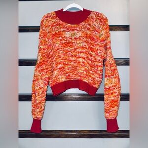 Free People Red, Pink, Orange Knit Sweater Size Small EUC Adorable Fit!